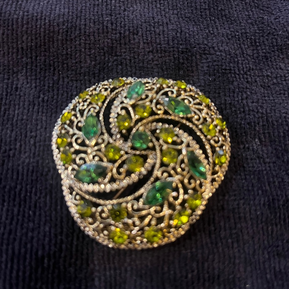 Green Rhinestone Brooch